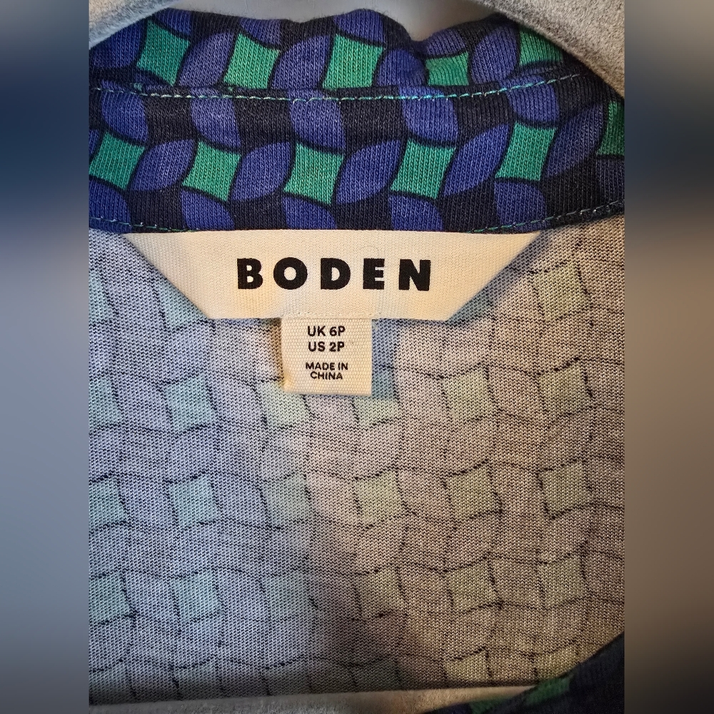 $145 Boden Laura Jersey Midi Shirt Dress Abstract Green Blue Sz 2P - Picture 7 of 10